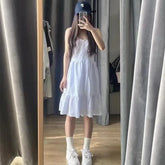 Voguable Vintage Girls Y2K Sweet Slim Striped Mini Dress 2024 Fashion Ladies Soft Cotton Cute Strapped Dresses for Women Chic Outfits voguable