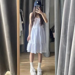 Voguable Vintage Girls Y2K Sweet Slim Striped Mini Dress 2024 Fashion Ladies Soft Cotton Cute Strapped Dresses for Women Chic Outfits voguable