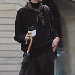 New Korean Fashion Men Sweater Light Luxury Trendy Turtleneck Knit Solid Color Pullover Leisure Retro Long Sleeve Basic Knitwear voguable