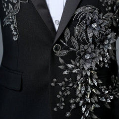 Voguable Elegant Appliqued Two-piece Men's Suit for Wedding Banquet Host Dance Prom Christmas Costume Men Blazer Chinese Style voguable