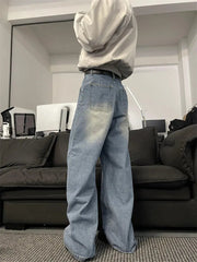 Jeans Men Loose Wide Leg Trousers Unisex low-rise jean Men's Denim Pants Old Blue Washed Male Jeans Straight Patchwork mop pants voguable