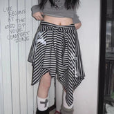 Japanese Style Harajuku Striped Skirt Women Vintage Gothic Y2k Grunge Mini Skirt Punk Irregular Streetwear Short Skirts voguable