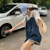 Voguable Vintage Blue Jean Jumpsuit Women Summer Korean Fashion High Waist Loose Square Collar Playsuits Sleeveless Sweet Rompers voguable