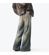 American Style Vintage Straight Jeans Men Retro Fashion Mopping Pants Unisex High Street Loose Casual Wide Leg Denim Pants
