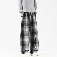 Autumn Thick Pants Men Warm Fashion Retro Plaid Pants Men Japanese Streetwear Loose Wide Leg Pants Men Vintage Trousers M-3XL voguable