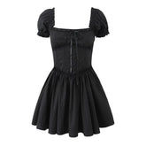 New Women Sexy Off Shoulder White Mini Dress Short Sleeve Low Waist Lace Up Back Sweet Summer Dresses Cotton Robe voguable