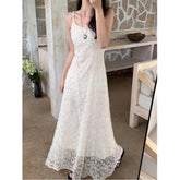 Voguable Lace Yellow Strawberries Summer Beach Dress Women's Holiday Style High Waist A-Line Skirt No Sleeve round Neck Casual Dress voguable