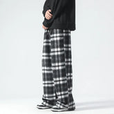Vintage Color Plaid Pants Men's Loose Wide Leg Pants Autumn New Lazy Wind Straight-leg Leisure Trousers Male Jogger Sweatpant voguable