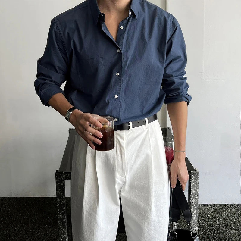 New Luxury Textured Business Men Shirts Leisure Solid Color Long Sleeve Korean Popular Men's Clothing High Quality Cardigan Tops voguable