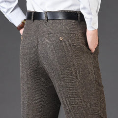 Flat Cashmere Suit Trouser For Male Loose Plaid Hight Waist Classic Straight Formal Mens Dress Pants Business Size 42 44 voguable