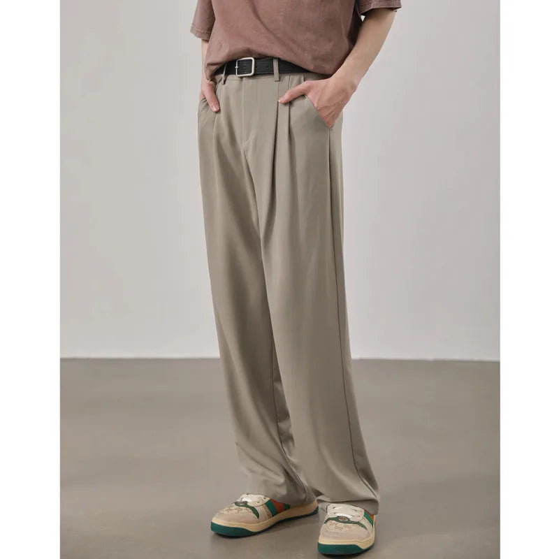 Summer Slim Suit Pants Men Fashion Social Mens Formal Dress Pants Korean Loose Straight Casual Pants Mens Office Formal Trousers voguable