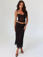 Mozision Lace Sexy Two Piece Sets Women Spaghetti Strap Sleeveless Crop Tops And Long Skirt Matching Sets Elegant Club Sets voguable