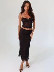 Mozision Lace Sexy Two Piece Sets Women Spaghetti Strap Sleeveless Crop Tops And Long Skirt Matching Sets Elegant Club Sets voguable