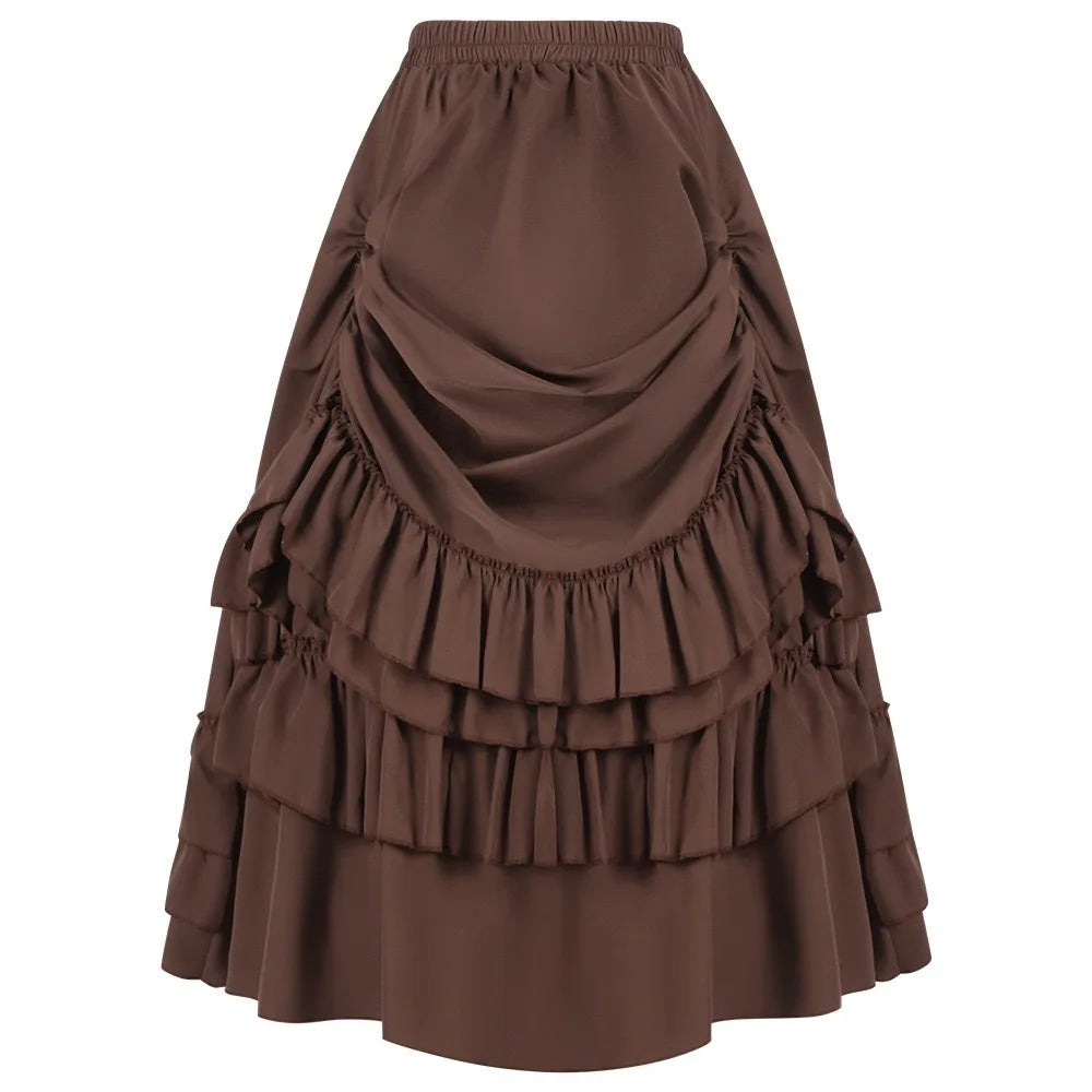 Brown Ruffled High Waisted Long Victorian Skirt Steampunk Skirts Womens Party Wear Gothic Vintage Clothes Medieval Costume Sexy voguable