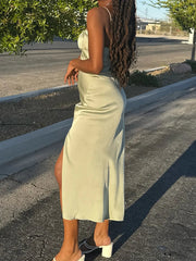 Eyelets Knit Tight Long Dress White Solid Color Women Dress For Summer Spring Square Collar Sleeveless Sexy Beach Party Dresses voguable