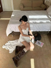 Y2K Streetwear Lace Camisole Dress Women Aesthetic Ruffle Slim Irregular Midi Dress Summer Club Party All Match Ladies Vestidos voguable