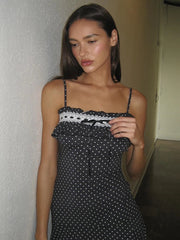 Spaghetti Strap Polka Dot Mini Dress For Women Robe Contrast Color Off-shoulder Sleeveless Backless Club Party Dress voguable