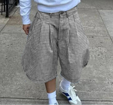 Summer Men Shorts Plaid Button Joggers Leisure Men Bottoms Streetwear 2025 Loose Oversize Fashion Casual Male Shorts voguable