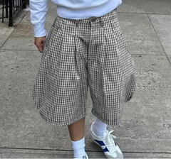 Summer Men Shorts Plaid Button Joggers Leisure Men Bottoms Streetwear 2025 Loose Oversize Fashion Casual Male Shorts voguable