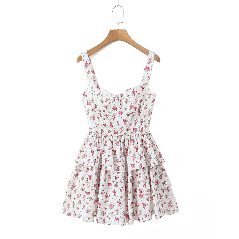 Sweet Women Floral Print Slim Mini Dress Cute Spaghetti Strap Chic Backless Holiday Party Dresses Summer Beautiful Robe voguable