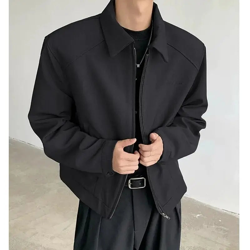 Black Short Autumn Suit Jacket Male College Preppy Wearing American Baseball Uniforms with High-end Shoulder Pad Jacket Chic voguable