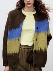 Voguable Harajuku Patchwork Women Retro Cardigan Lazy Wind Korean Knitted Sweater Tops Casual All Match Female Fall Winter Outwear voguable