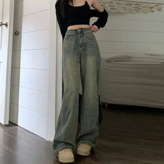 Vintage High-waisted Slimming Jeans American Style Casual Bell Bottoms Versatile Straight-leg Long Pants For Women voguable