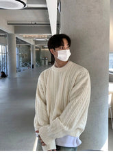 Winter Korean Fashion Jacquard Men Sweater Luxury Trendy O Neck Knitted Solid Color Pullover Leisure Long Sleeve Basic Knitwear voguable