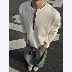 New Men Slim Fit Half Zip Solid Color Round Neck Long Sleeve Tshirt Spring Base shirt Casual Streetwear Hot Sale Trend T shirt voguable