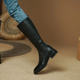 Womens Boots Genuine Leather Knee High Boots for Women Thick Heeled Autumn Winter Warm Shoes Woman High Motorcycle Boots voguable