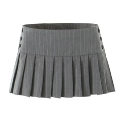 Mini skirt y2k clothes kawaii korean fashion striped skirts for women grey mini skirts woman pleated micro skirts with buttons Pbong