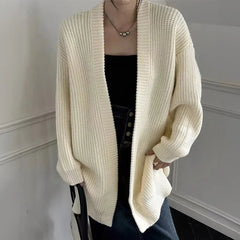 Open Front Knit Cardigan Sweater Women Cozy Plain Shrug Cardi Longline Sweater Jacket Fall Winter Casual Chic Outfit voguable