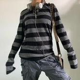 y2k Aesthetic T Shirt Women Grey Striped Long Sleeve Tops Gothic E Girl Punk Dark Academia Clothes Streetwear voguable