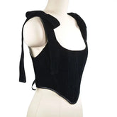 Goth Pentagram Black Camis Y2k Vintage Velvet Sexy Corset Tops Gothic Halter Backless Hollow Short Tops Basic halter top voguable