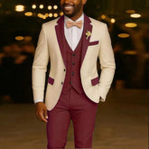 Voguable New Solid Suits for Men Slim Fit Groom Wedding Suits Tuxedo Best Man Blazer Vest Pants 3 Pieces Fashion Marriage voguable