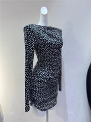 Korean Chic Polka Dot Pring Short Dress Summer Dress Round Neck Long Sleeve Slim Women Dress Fashion Simple Woman Clothing voguable