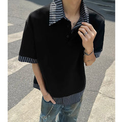 Men Striped Polo Shirt Slim Fit Fake Two Piece Tshirt Summer 2025 Fashion Trendy Mens Breathable Casual Turn Down Collar Tops voguable