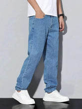 Voguable Men's straight-leg skinny jeans, straight and simple design, suitable for daily wear in all seasons voguable