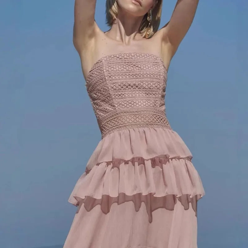 Fashion Hollow Out Dress Women's Strap Strapless Lace Casual A Line Dresses 2025 Summer New Tide 3QW1360 voguable