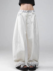 Plaid Patchwork Wide Leg Pants Women Loose Vintage Streetwear Straight Trousers High Waist Hip Hop Bf American Retro Pant New voguable