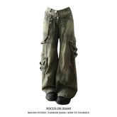 Oversized Washed Vintage American Rivet Stitching Jeans for Women with High Waisted Loose Fitting and Slim Wide Leg Mop Pants voguable