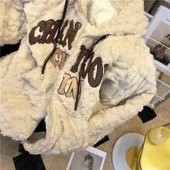 Artificial Lamb Plush Hoodeds Coats Women Winter Thick Warm Long Sleeve Loose Sweatshirts Y2K Ladies All-Match Plush Outerwear voguable
