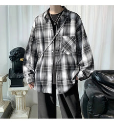 Harajuku Long Sleeve Plaid Shirts Men Big Size M-5XL Autumn Chic Loose Vintage High Street All-match Gentleman Camisa voguable