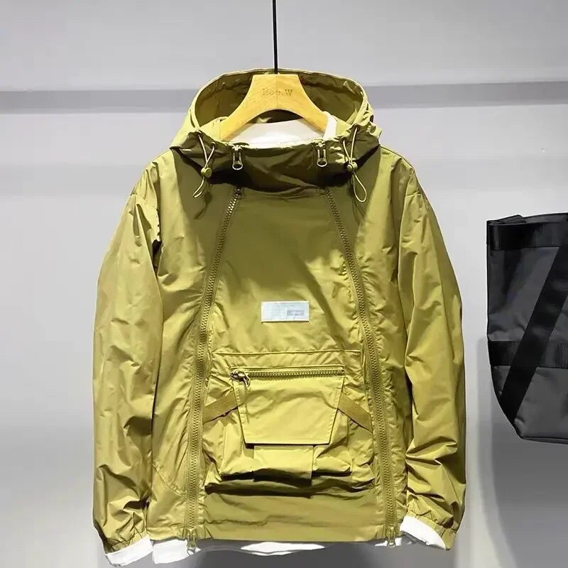 New Luxury Spring Autumn Men's Jacket Fashion Double Zip Hooded Outdoor Jacket Black Coat Pocket Sportswear voguable