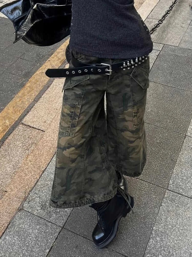 Summer Women American Vintage Japanese 2000s Camo Jorts Jean Shorts Knee Length Denim Pants Y2k Streetwear Harajuku Punk Baggy voguable