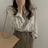 Voguable Korean Striped Shirt Long Sleeve Spring Autumn New Loose Temperament Shirt Top voguable