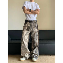 Women's Asymmetric Camouflage Printing Unisex Pants Wide Legs Jeans Young Girl Street Bottoms Female High Waisted Denim Trousers voguable