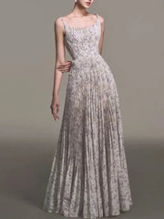 2025 New Spring Spaghetti Straps Women Dress Square Neckline Subtle Floral Pattern Maxi Length Dresses Female voguable