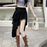 Voguable Irregular Skirt Rose Oblique Edge Cake Skirt Summer New Niche Design Lace Skirt Women Ins voguable