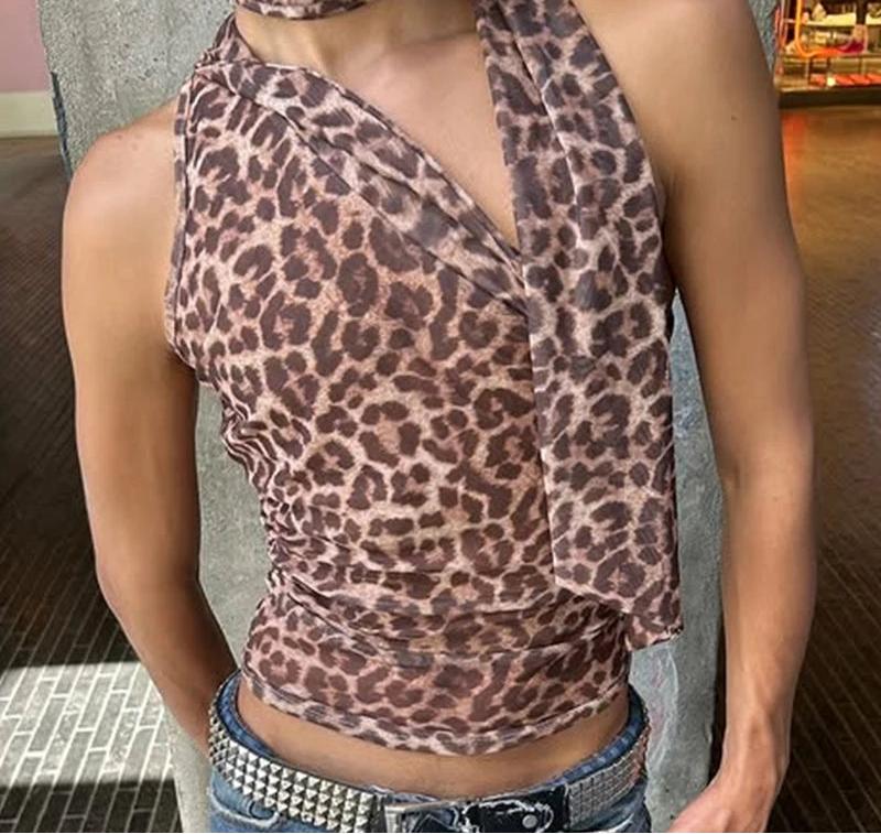 Men Tank Tops Leopard Printing Sleeveless Irregular Vests Men Streetwear 2025 Sexy Transparent Unisex Tops S-5XL Summer voguable